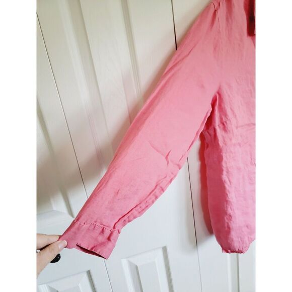 J Jill XL Love Linen Button Down Shirt Pink Peach Long Sleeve Blouse 100%‎ Linen - Picture 5 of 6